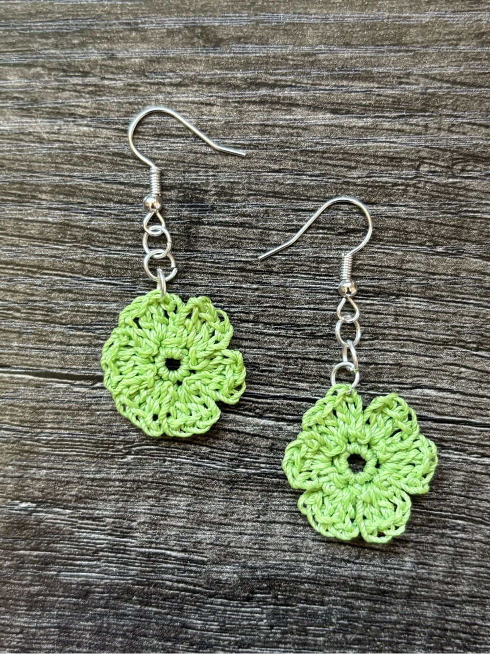 NEW Handmade Lime Green Crochet Flower Dangle Earrings